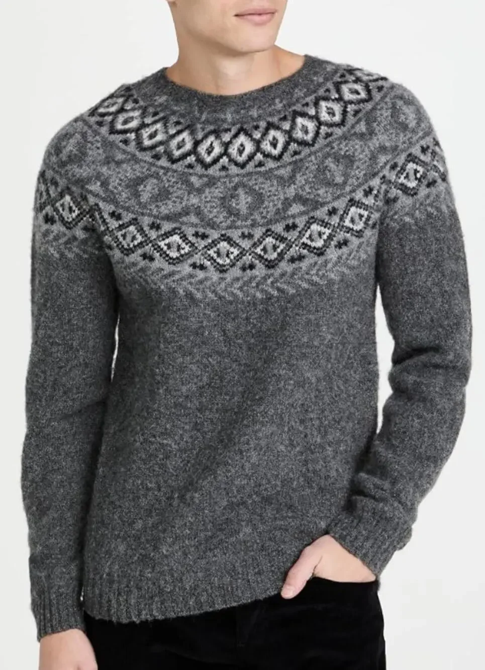 Norse Projects Birnir Fair Isle Gray Sweater Large 100% Pure New Wool *hole